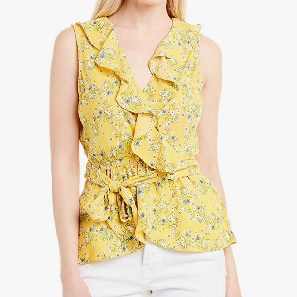 Max Studio Floral Print Ruffle Sleeveless Blouse